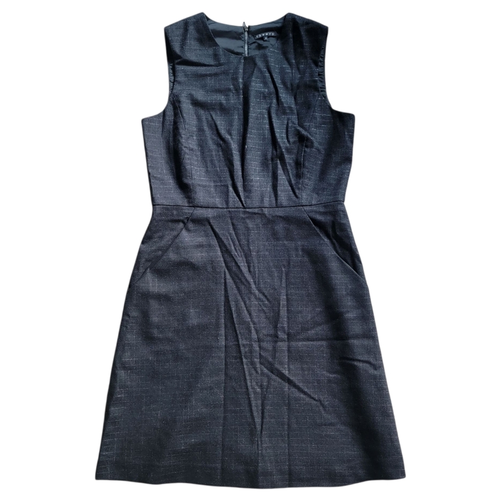 Theory Wool Blend Black Subtle Check Plaid Sleeveless Sheath Dress‎ Size 4